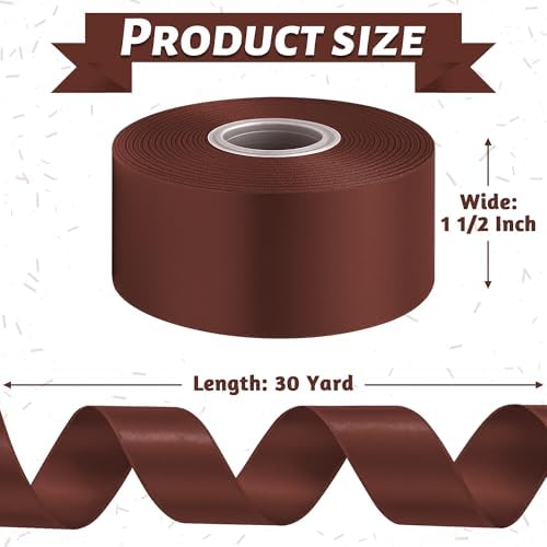 1 1/2 in 30 Yards Brown Ribbon for Gift Wrapping Birthday Christmas Decor