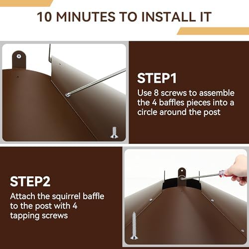 Qualirey 21.5" Metal Squirrel Proof Baffle, for 4 x 4 Posts,Brown,1 Pack