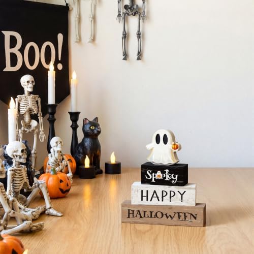 Smile Halloween Wooden Block Decor Set Ghost Pumpkin Spooky Tabletop Signs