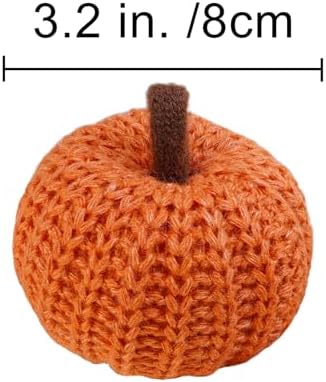 Winlyn Set of 6 Faux Fall Harvest Crochet Pumpkins in Orange, Yellow, Green, Brown, Cream Rustic Farmhouse Pumpkins for Thanksgiving, Halloween, Autumn Mantel, Table Decor