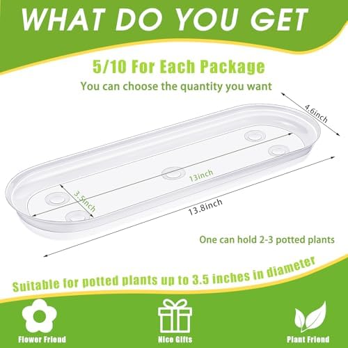 5 Pcs 14 x 4.6 Inch Plant Trays, Plastic Saucers for Window Sills, Clear
