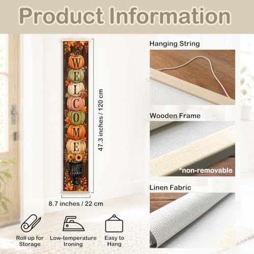 Welcome Fall Autumn Porch Door Banner Wall Decorations 8x47