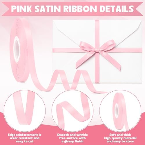 3/8 in 30 Yards Thin Pink Ribbon for Gift Wrapping Baby Shower Valentine's