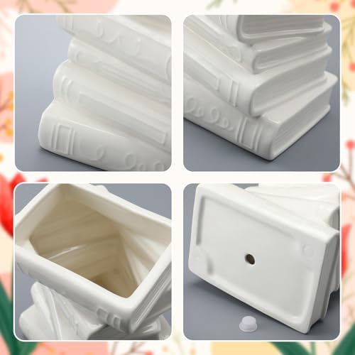 Ceramic Book Shaped Vase for Flowers 7" x 5.9" x 4.1", White