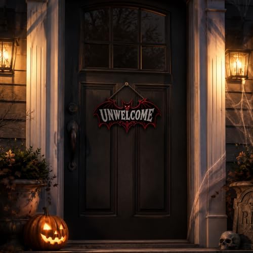 Halloween Decorations - Funny Gothic Bat Wooden Sign for Front Door