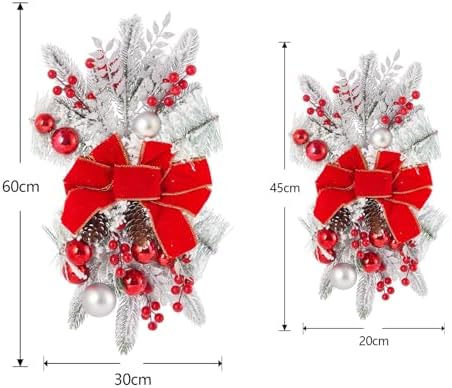 Christmas Swag Wreath for Staircase, Christmas GlitterTeardrop Decorations with Bow Swag Trim for Front Door Wall Window Indoor Outdoor (Red, 45cm*20cm)