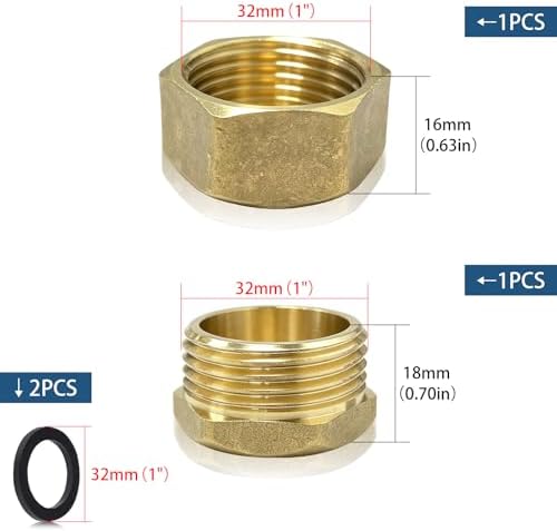 2 pcs 1" Garden Hose End Caps, Brass Male and Female Thread Garden Hose Cap with Washers, Outdoor Faucet End Cap Brass Pipe Plug Spigot Cover