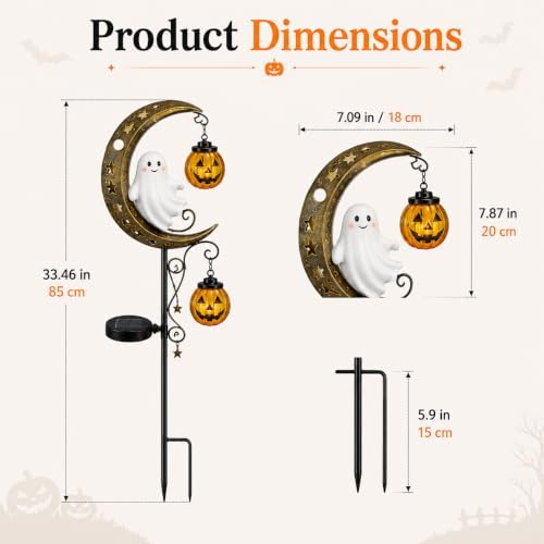 CRILEAL Solar Halloween Ghost & Pumpkin Moon Garden Stake Light