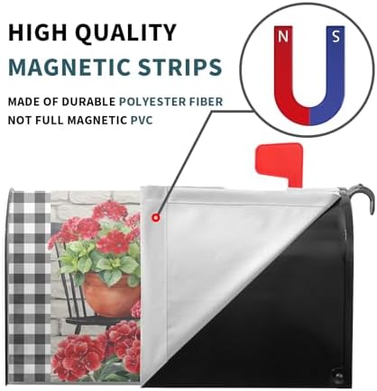 Spring Summer Floral Mailbox Covers Magnetic Large Size 25"x21" Welcome Spring Geranium Flower Mailbox Cover Welcome Red Flowers Mailbox Wraps Farmhouse Post Letter Box Cover for Home Outside