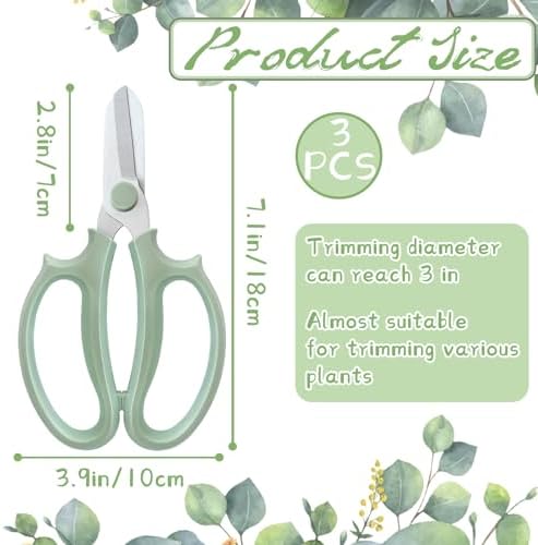 3 Pcs Green Garden Flower Scissors Shears,Premium Stainless Steel Floral Shears,Floral Scissors Pruning Shears for Flower Arrangement,Fruit Picking Trimming