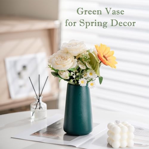 Simple Boho Ceramic Flower Vase for Home Decor (Green,Small)