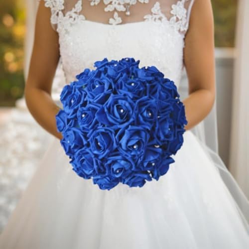 Jasion Artificial Velvet Roses 12pcs Faux Flowers Blue