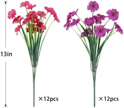 24PCS UV Resistant Artificial Flowers for Outdoors, Purple + Rosy