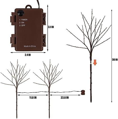 Lighted Christmas Tree Branches, 30IN 100LED Artificial Brown Twig Branch with Warm White Lights, Timer & Battery Operated, Waterproof for Indoor Outdoor Holiday Xmas Office Bedroom Party Decorations