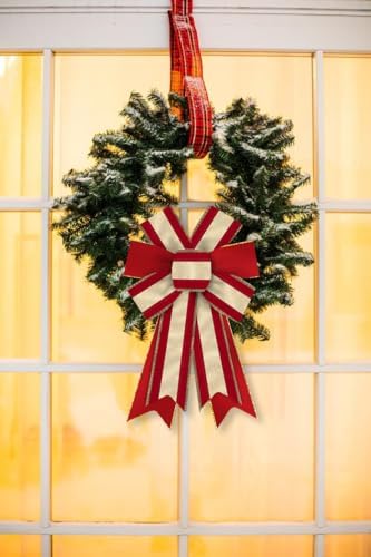 Hying 2 Pieces Christmas Bows for Wreath, Christmas Wreath Bow Glitter Red Golden Bows Winter Xmas Craft Bows Ornaments for Front Door New Year Christmas Party Decoration Supplies