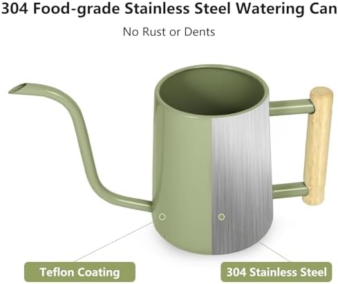 Watering Can Indoor Plants, 35 oz/1000 ml Metal Stainless Steel Watering Can Pot with Long Spout for Indoor House Plants Bonsai Outdoor Garden Flower Decorative (Sage Green)