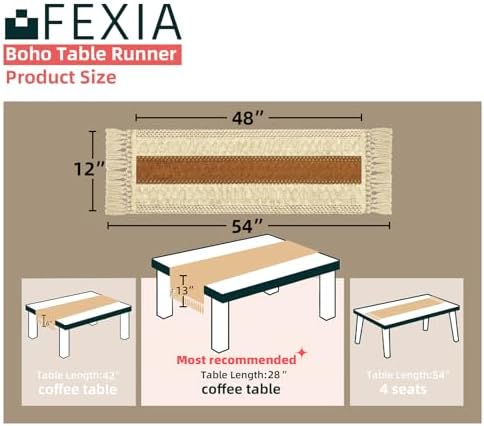 Boho Table Runner for Home Decor 12x48 Fall Coffee Table Decor Caramel