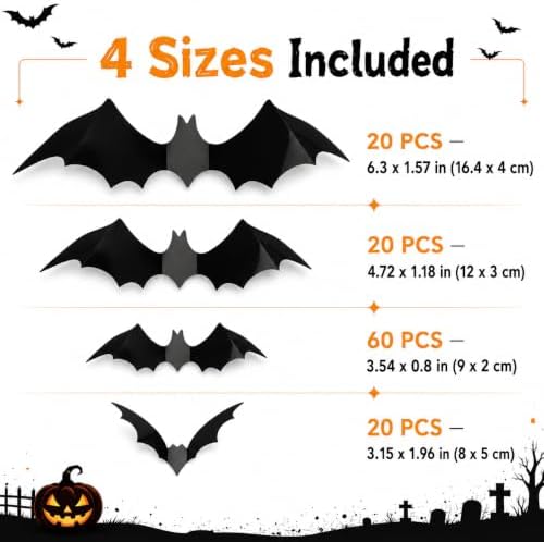 120pcs Bats Wall Halloween Decorations Indoor, Bats Wall Decor Stickers