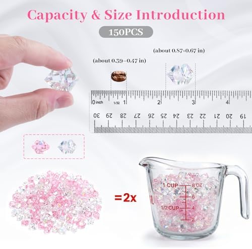 DOMESTAR 150 PCS Iridescent Fake Ice Rocks, Pink and Clear Acrylic Crystals