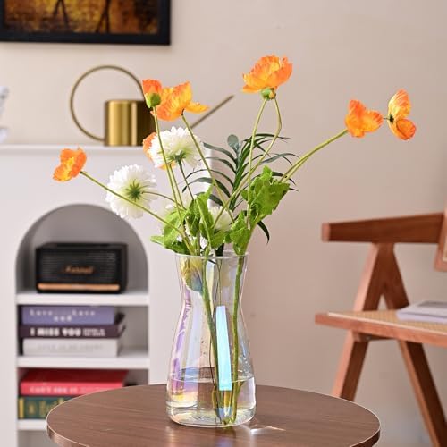 8 Inch Iridescent Glass Vase for Flowers, Modern Boho Table Decor