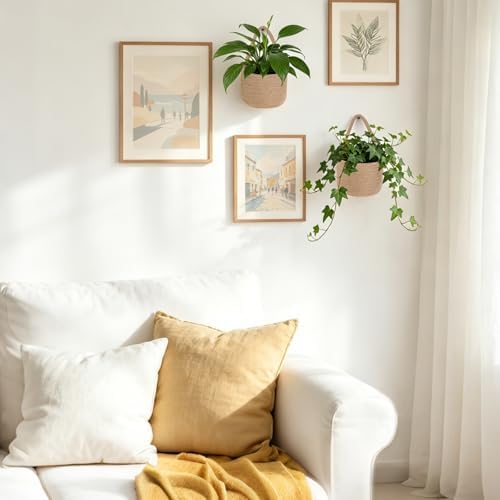 Dahey 2 Pcs Woven Wall Baskets with Plastic Wall Planters for Indoor Plants