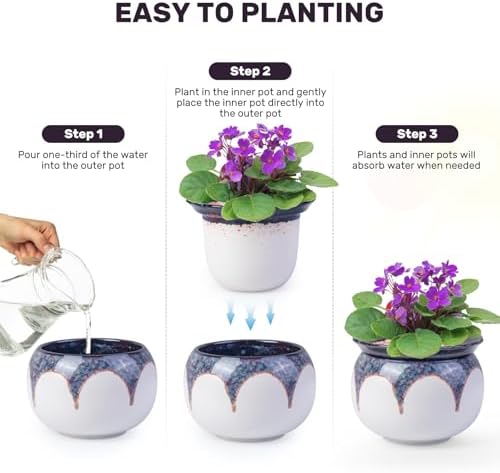 Self Watering African Violet Pot 6 Inch Ceramic Planter-Red