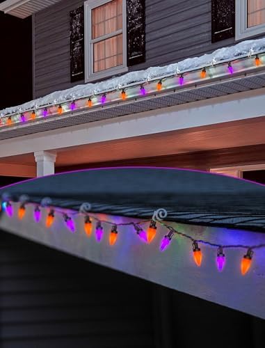 SUNSGNE 26FT Orange and Purple Halloween String Lights, 50 LED Bulbs