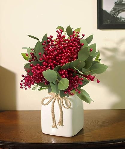 GREENTIME 8 Pack Artificial Red Berry Stems for Christmas Tree Decorations