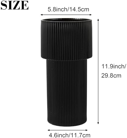 Black Glass Vase, 12 Inches Tall Vase for Flowers, Large Flower Vases for Bouquet, Modern Black Glass Vases for Living Room, Dining Table, Office, Entryway, Mantle, Shelf, Wedding Gifts