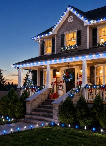 C9 Christmas Lights Outdoor, 26FT 20 LED C9 String Lights with Stakes