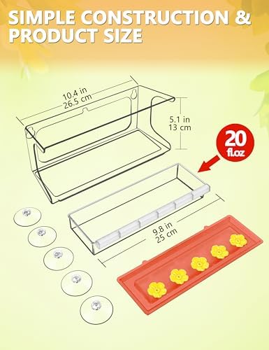 LUJII All One Piece Window Hummingbird Feeder with 5 Strongest Suction Cups, 20 fl.oz Hummer Feeder for Outside, Removable Lift-up Nectar Tray with 5 Feeding Ports, Gift for Bird Lover (Clear)