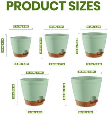 Utopia Home Self Watering Pots for Indoor Plants 6.8"/6.4"/5.9"/5.5"/4.9" Set of 10, Planters for Indoor Plants, Small Multi-Size Flowerpot, Plant Pots with Drainage & Reservoir (Olive Green)