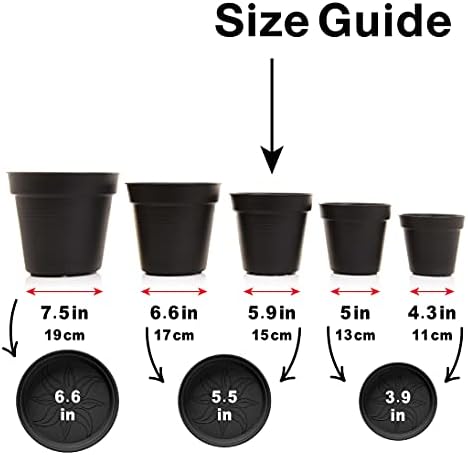 Mintra Garden Pots, 4 Pack Bulk Plastic Plant Pots with Drainage Tray, Round Indoor & Outdoor Decorative Planters with Drain Holes for Flowers, Herbs & Plants, 15cm Diameter – Burgundy, 5.9 in