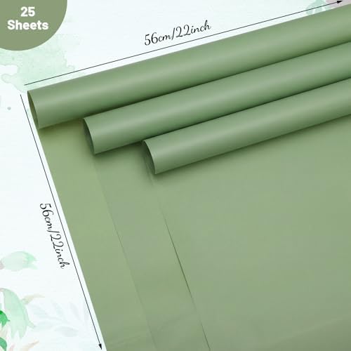 woric 25 Sheets Sage Green Flower Bouquet Wrapping Paper