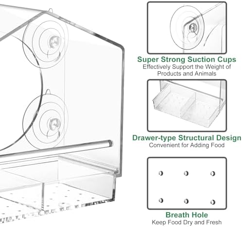 Window Bird Feeder with Strong Suction Cups - Slide-Out Tray