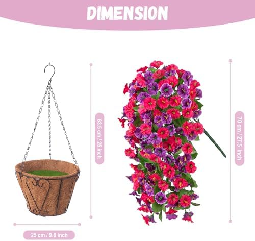 Artificial Flowers with Hanging Basket, Outdoor Faux Plants UV Resistant