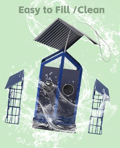 Metal Bird Feeders for Outdoors Hanging Bird House with Solar Lights, Blue