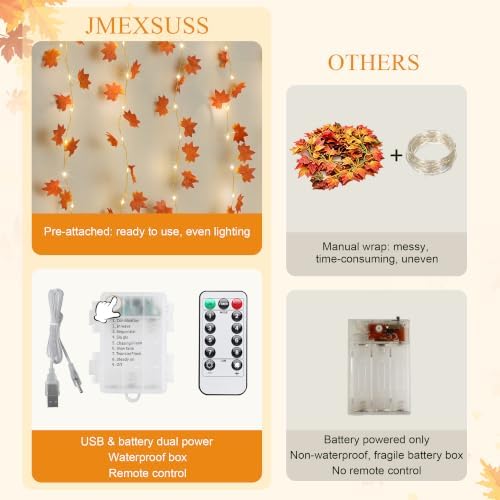 JMEXSUSS 200 LED Fall Garland with Lights, Maple Leaf Fairy Curtain Lights