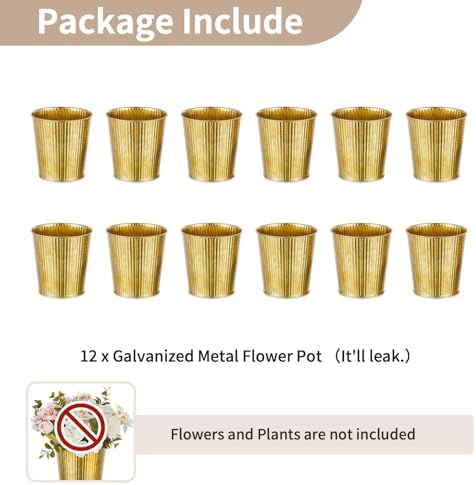 NUPTIO Gold Galvanized Vases for Centerpiece, 5" Small Ribbed Vase, 12 Pcs