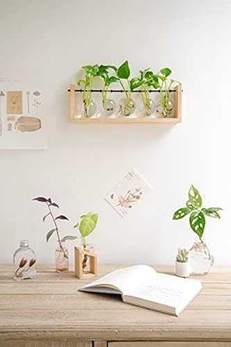 Mkono Plant Propagation Station Wall Desktop Beige Wood Stand 5 Vase Holder