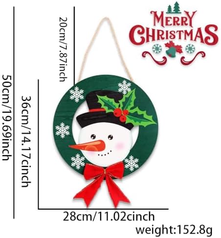 Christmas Round Wooden Hanging Sign Holiday Welcome Sign, Winter Snowman Wall Pediments Art Decoration, Funny Wooden Door Sign for Front Porch Decor