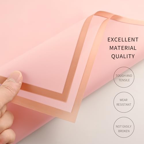 30 Sheets Pink Gold Edge Flower Bouquet Wrapping Paper，Florist Supplies Fully Water-Resistant Floral Bouquet Wrapping Paper Bouquet Accessorie，Flower Shop Packaging Pape for DIY Gift Wedding Birthday