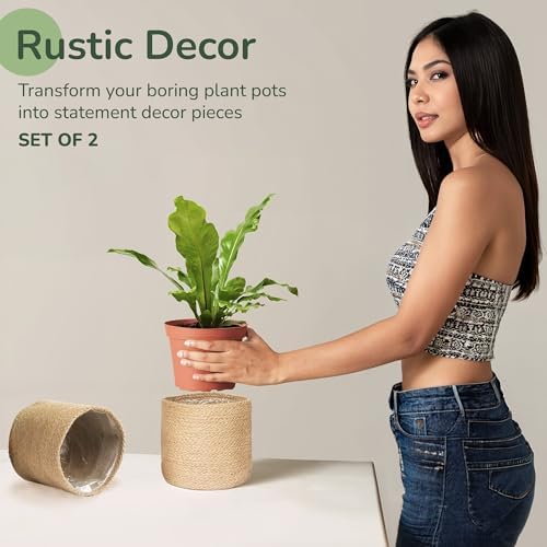 Jute Small Plant Pots Set of 3, 4.5 inches, Natural Jute
