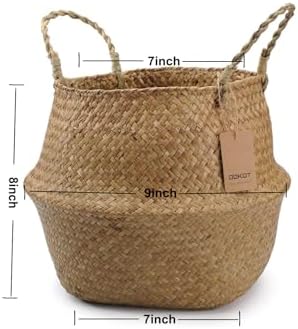 DOKOT Seagrass Plant Basket with Handles, Woven Storage Basket, 7inch Diameter x 8inch Height
