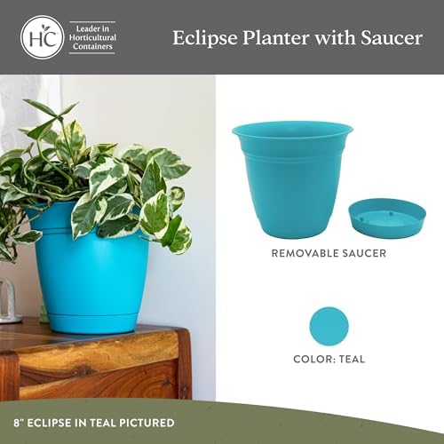 The HC Companies Eclipse Round Planter Pot, 6 Inch, Teal, 4-Pack