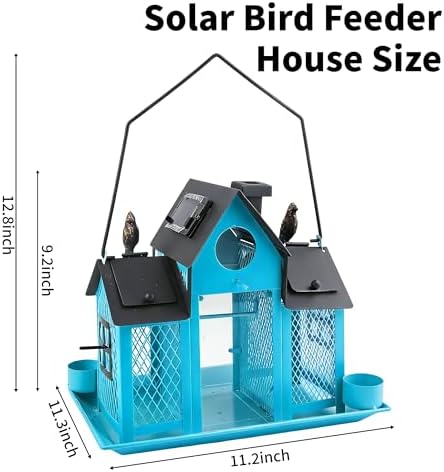 Solar Bird Feeders House for Outside Hanging, Metal Wild Bird Feeder for Outdoors Large Capacity Cardinal Birdfeeder Birdhouses Metal Bird Feeding Station Blue