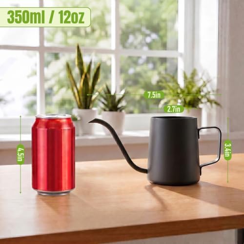 Doseno Black Watering Can, 12oz Stainless Steel, Long Spout and Handle