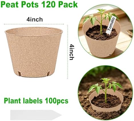 JNYONG 120 Packs 4 Inch Peat Pots，Garden Germination Nursery Pots