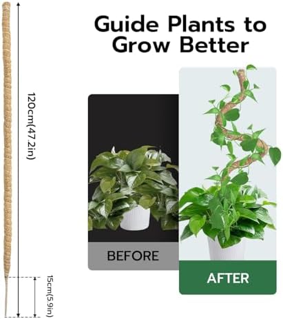 Mcbazel Bendable Moss Pole for Plants 47 Inch, Monstera Plant Support Stake with 7mm Aluminum Core, Coconut Coir Climbing Pole for Monstera Pothos Philodendron, Complete Kit with Ties & Rope