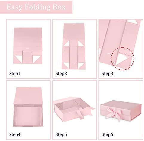 DaiJoob Large Pink Gift Box with Lid for Presents 13x9x4 Inches